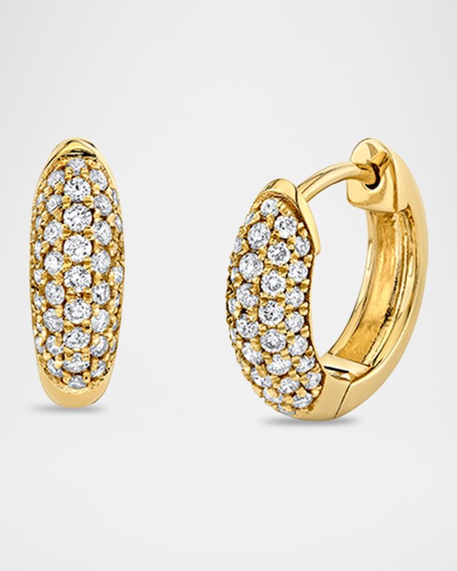 14k Puffy Pave Huggie Hoop